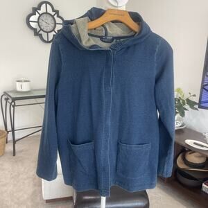 J. Jill Indigo Hoodie Size S Snap Front Light Weight Stretch Cotton Blue Beachy